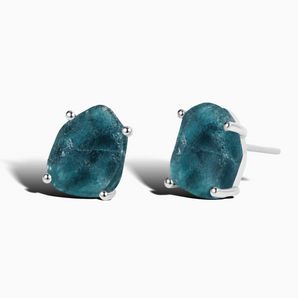 925 Sterling Silver Geometric Freeform London Blue Topaz Stud Earrings - Facet Prism Front View