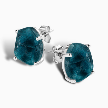 925 Sterling Silver Geometric Freeform London Blue Topaz Stud Earrings - Facet Prism Side View