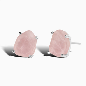 925 Sterling Silver Geometric Freeform Rose Quartz Stud Earrings - Facet Prism Front View