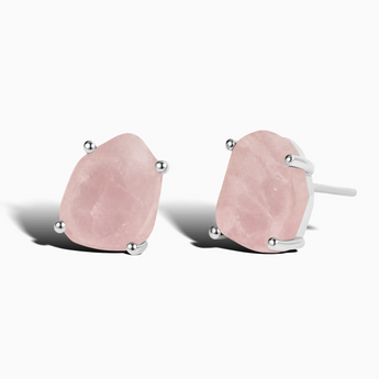 925 Sterling Silver Geometric Freeform Rose Quartz Stud Earrings - Facet Prism Front View
