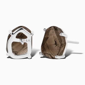 925 Sterling Silver Geometric Freeform Smoky Quartz Stud Earrings - Facet Prism Back View