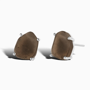 925 Sterling Silver Geometric Freeform Smoky Quartz Stud Earrings - Facet Prism Front View