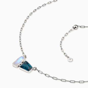 925 Sterling Silver Geometric Moonstone & London Blue Topaz Necklace - Twofold Glow Side View