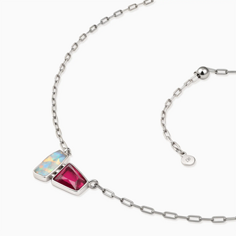 925 Sterling Silver Geometric Opal & Pink Tourmaline Necklace - Twofold Glow Side View