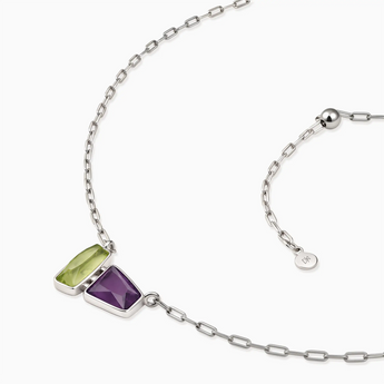 925 Sterling Silver Geometric Peridot & Amethyst Necklace - Twofold Glow Side View