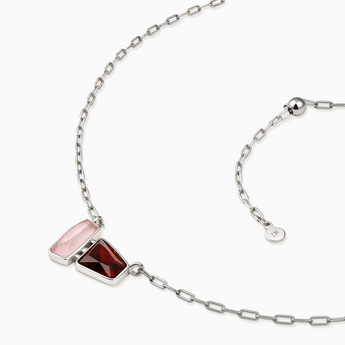 925 Sterling Silver Geometric Rose Quartz & Garnet Necklace - Twofold Glow Side View