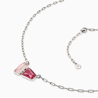 925 Sterling Silver Geometric Rose Quartz & Pink Tourmaline Necklace - Twofold Glow Side View