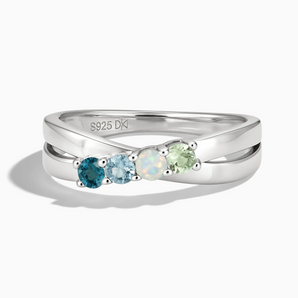 925 Sterling Silver Glacial Serenity Four Round Stone Crossover Ring - Seasons Rhythm Front View
