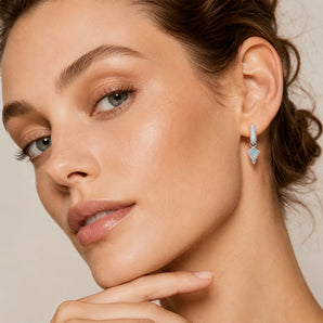 925 Sterling Silver Granulated Kite Opal Earrings - Valkyrie Wearing Diagram