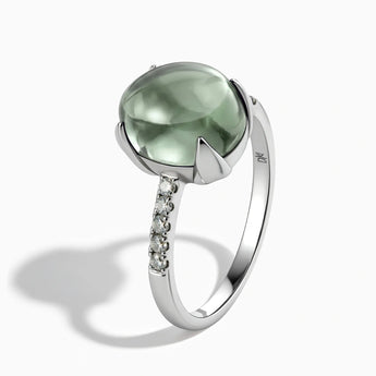 925 Sterling Silver Green Amethyst Cabochon Ring - Minimal Spiritual Side View