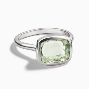 925 Sterling Silver Green Amethyst Cushion Ring - Pure Hush Front View