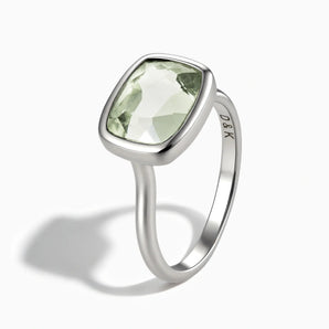 925 Sterling Silver Green Amethyst Cushion Ring - Pure Hush Side View