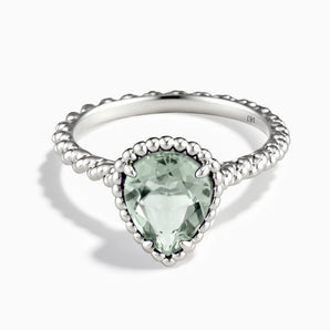 925 Sterling Silver Green Amethyst Pear Ring - Still Light Front View