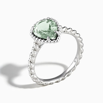 925 Sterling Silver Green Amethyst Pear Ring - Still Light Side View