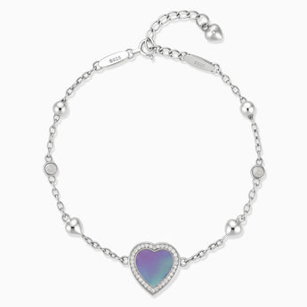 925 Sterling Silver Halo Heart Alexandrite Station Bracelet - Sweet Love Front View