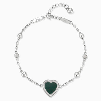 925 Sterling Silver Halo Heart Bloodstone Station Bracelet - Sweet Love Front View