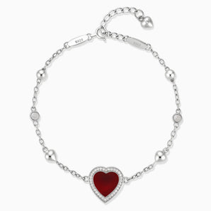 925 Sterling Silver Halo Heart Garnet Station Bracelet - Sweet Love Front View