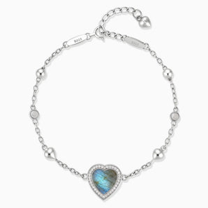 925 Sterling Silver Halo Heart Labradorite Station Bracelet - Sweet Love Front View