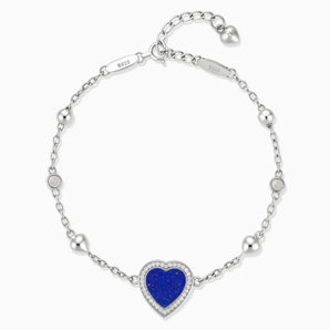 925 Sterling Silver Halo Heart Lapis Lazuli Station Bracelet - Sweet Love Front View