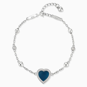 925 Sterling Silver Halo Heart London Blue Topaz Station Bracelet - Sweet Love Front View