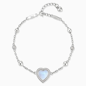 925 Sterling Silver Halo Heart Moonstone Station Bracelet - Sweet Love Front View