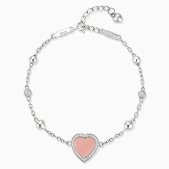925 Sterling Silver Halo Heart Morganite Station Bracelet - Sweet Love Front View