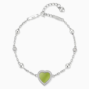 925 Sterling Silver Halo Heart Peridot Station Bracelet - Sweet Love Front View