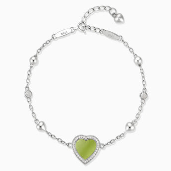 925 Sterling Silver Halo Heart Peridot Station Bracelet - Sweet Love Front View