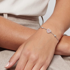 925 Sterling Silver Halo Heart Rose Quartz Station Bracelet - Sweet Love Worn View