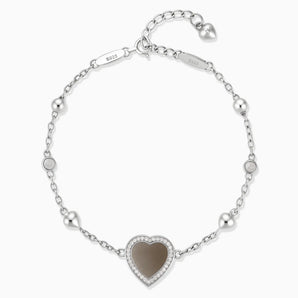 925 Sterling Silver Halo Heart Smoky Quartz Station Bracelet - Sweet Love Front View