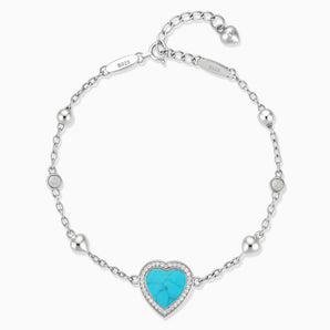 925 Sterling Silver Halo Heart Turquoise Station Bracelet - Sweet Love Front View