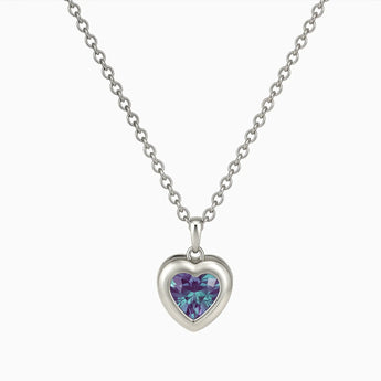 925 Sterling Silver Heart Alexandrite Bezel Necklace - Love Shelter Front View