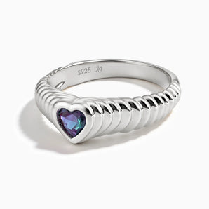 925 Sterling Silver Heart Alexandrite Fluted Ring - Coeur Fold Front View