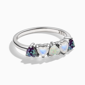 925 Sterling Silver Heart Alexandrite & Moonstone Arc Ring - Crescent Line Front View