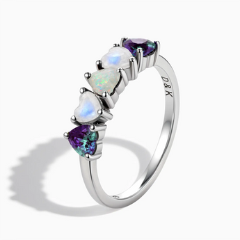 925 Sterling Silver Heart Alexandrite & Moonstone Arc Ring - Crescent Line Side View