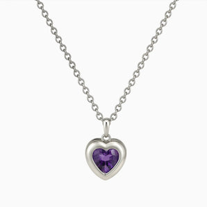 925 Sterling Silver Heart Amethyst Bezel Necklace - Love Shelter Front View