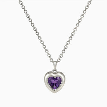 925 Sterling Silver Heart Amethyst Bezel Necklace - Love Shelter Front View