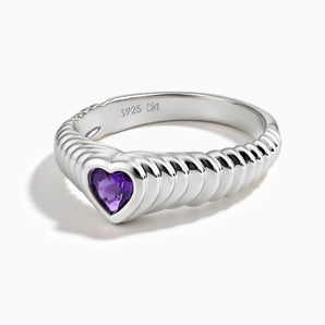 925 Sterling Silver Heart Amethyst Fluted Ring - Coeur Fold Front View