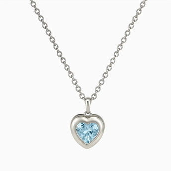 925 Sterling Silver Heart Aquamarine Bezel Necklace - Love Shelter Front View