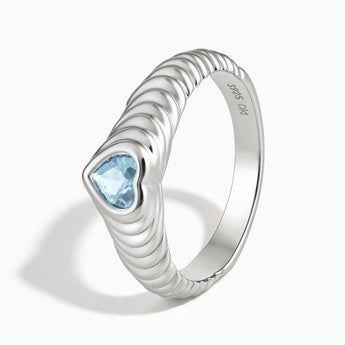 925 Sterling Silver Heart Aquamarine Fluted Ring - Coeur Fold Side View