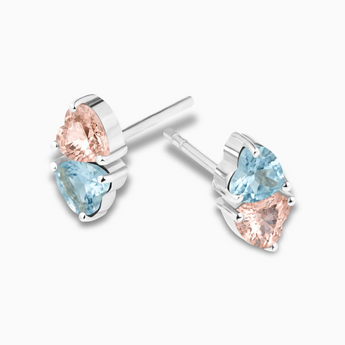 925 Sterling Silver Heart Aquamarine & Morganite Toi et Moi Stud Earrings - Duality Side View