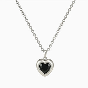 925 Sterling Silver Heart Black Onyx Bezel Necklace - Love Shelter Front View