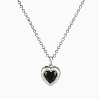 925 Sterling Silver Heart Black Onyx Bezel Necklace - Love Shelter Front View