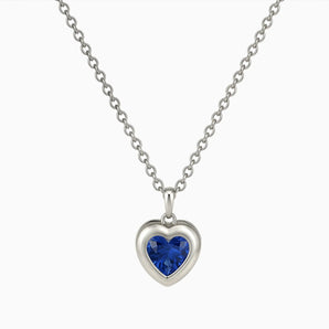 925 Sterling Silver Heart Blue Sapphire Bezel Necklace - Love Shelter Front View