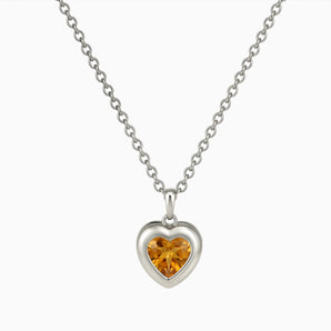 925 Sterling Silver Heart Citrine Bezel Necklace - Love Shelter Front View