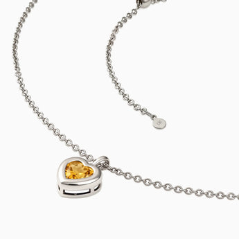 925 Sterling Silver Heart Citrine Bezel Necklace - Love Shelter Side View