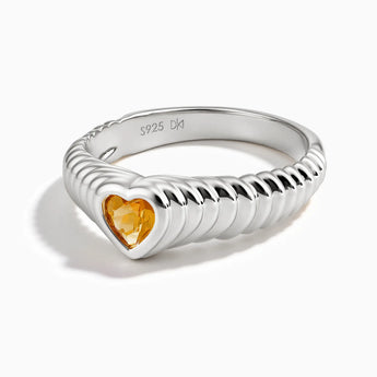 925 Sterling Silver Heart Citrine Fluted Ring - Coeur Fold Front View