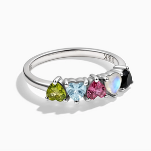 925 Sterling Silver Heart Cool & Warm Multigem Arc Ring - Crescent Line Front View