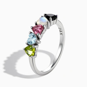 925 Sterling Silver Heart Cool & Warm Multigem Arc Ring - Crescent Line Side View