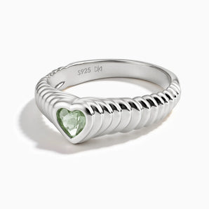 925 Sterling Silver Heart Green Amethyst Fluted Ring - Coeur Fold Front View